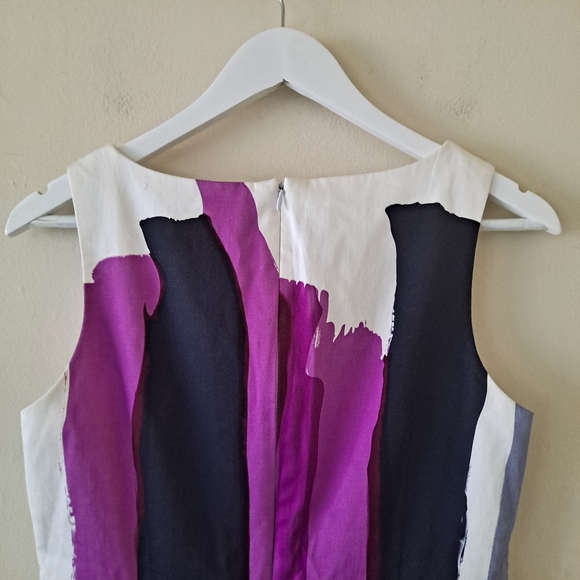 Chetta B Vibrant Beige Plum & Gray Watercolor Pattern Boat Neck Midi Dress - 2 - Picture 5 of 10